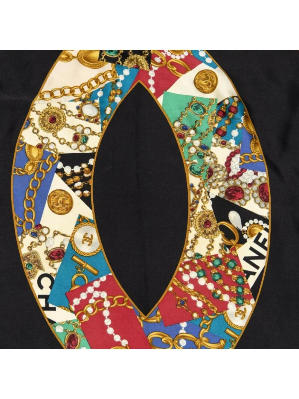 Chanel Scarf Black Green Red Silk